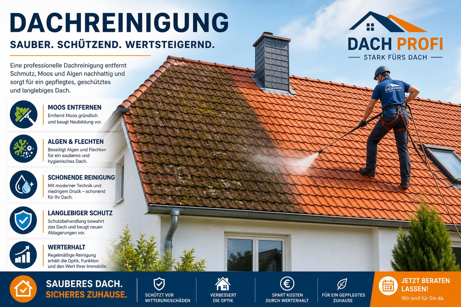 Professionelle Dachreinigung in Hessen – Moos und Algen entfernen
