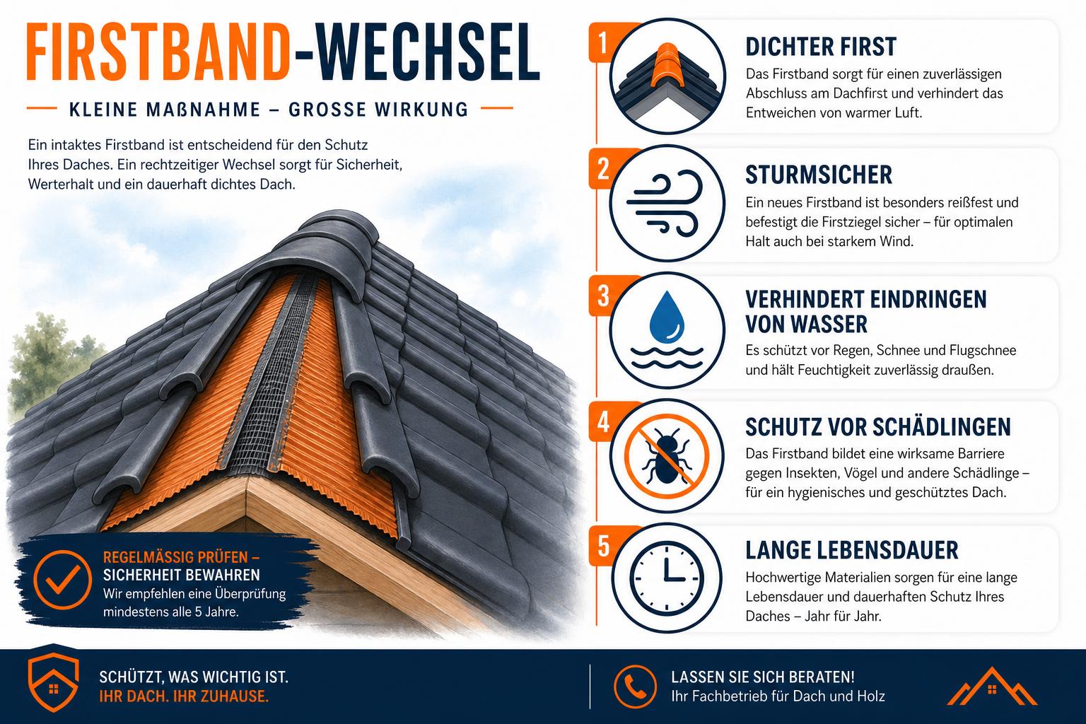 Firstband-Wechsel in Hessen – dichter und sturmsicherer Dachfirst